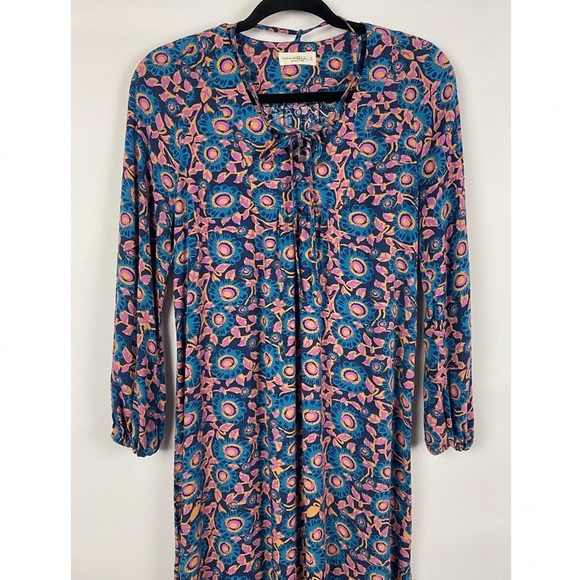 Natural Life Womens Midi Dress S Floral Boho Tirered Long Sleeve Hippie Blue - Picture 3 of 8